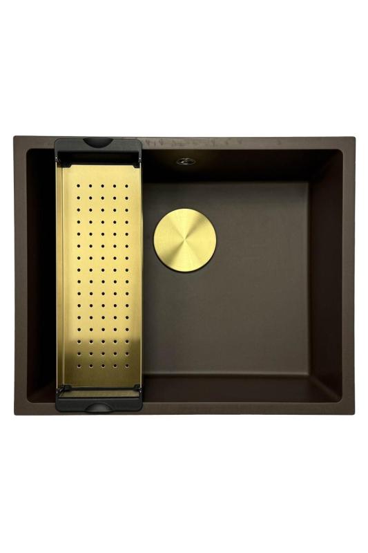 GraniteMy Universele granieten café spoelbak 50x40 cm opbouw, onderbouw en vlakbouw met gout plug 1208967230