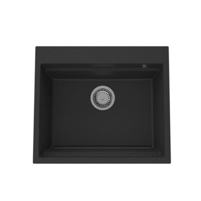 GraniteMy Steam žulový dřez 56x48 cm černý na povrch s nerezovou zátkou včetně příslušenství 1208967231