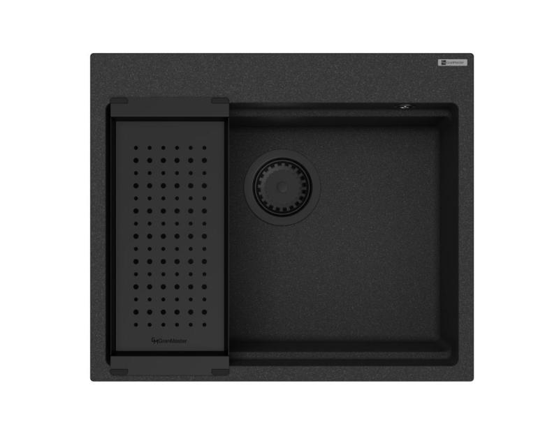 GraniteMy Steam žulový dřez 56x48 cm černý, vestavný s černou zátkou včetně příslušenství 1208967233