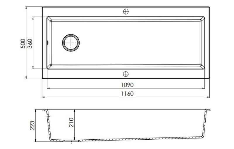 GraniteMy Trog žulový velký černý dřez 116x50 cm černý montovaný s otvorem pro baterii s nerezovou zátkou 1208967236