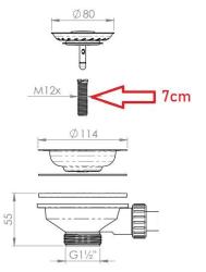 Granitemy dutý šroub 7 cm M12x70mm pro prodloužení košíkové sady pro silné materiály 1208967255
