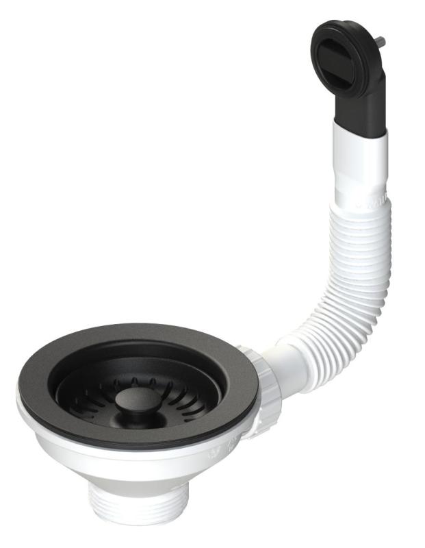 Granitemy sada košových zátok matně černá, odtoková sada dřezu včetně přepadu kulatého a obdélníkového 1208967256