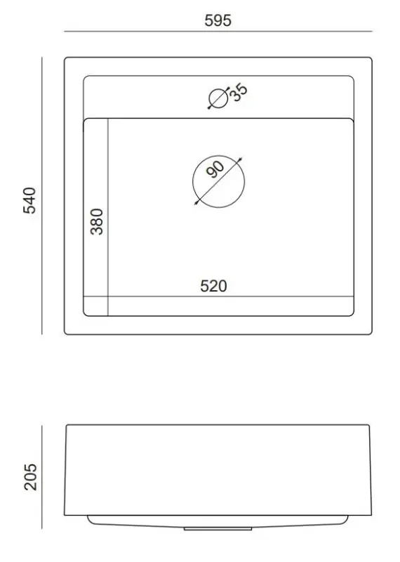 Quadri Farmhouse venkovský vestavěný nebo nástavný žulový dřez antracit s měděnou zátkou 595x540mm 1208967266