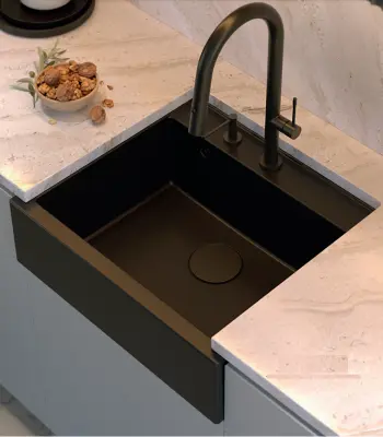 Quadri Farmhouse country intermediate or inset granite sink anthracite with golden plug 595x540mm 1208967267