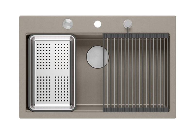 Quadri Hard Rock taupe žulový vestavěný dřez 76x50 cm včetně nerezové zátky a příslušenství 1208967270