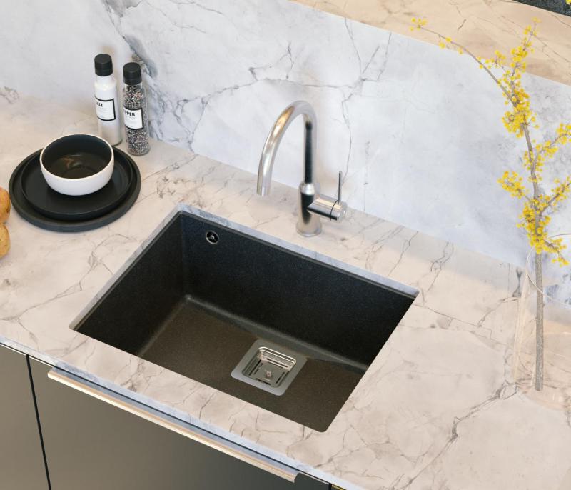 Quadri Quadrangle antracitový žulový podstavný dřez 55x42 cm s nerezovou zátkou 1208967273