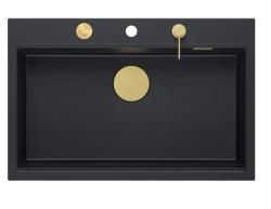 Quadri Hard Rock matně černý žulový vestavný velký dřez 76x50cm včetně zlaté výpusti a příslušenství 1208967277