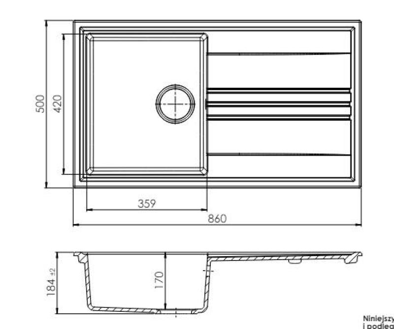 GraniteMy Vesi granitový vestavěný černý dřez 86x50cm se sušící plochou, reverzibilní s nerezovou zástrčkou 1208967279