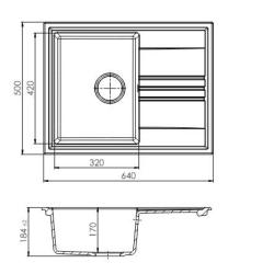 GraniteMy Vesi extra mělký granitový dřez na desku černý 64x50cm s odkapávačem oboustranný s černou zátkou 1208967295