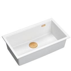 Quadri Newport II velký a hluboký dřez, granitový, montáž na pracovní desku i pod pracovní desku, bílý, rozměry 76x45 cm, s měděnou zátkou 1208967304.