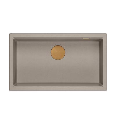 Quadri Newport II velký a hluboký dřez z granitu, montáž na desku a pod desku, taupe dřez 76x45 cm s měděnou zátkou 1208967308