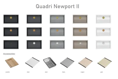 Quadri Newport II velký a hluboký dřez granit na horní a spodní montáž taupe dřez 76x45cm se zlatou zátkou 1208967309
