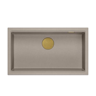 Quadri Newport II velký a hluboký dřez granit na horní a spodní montáž taupe dřez 76x45cm se zlatou zátkou 1208967309