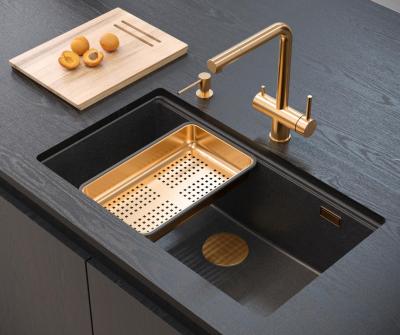 Quadri Newport II velký a hluboký dřez granitový, montáž na pracovní desku a pod pracovní desku, antracitový dřez 76x45cm s měděnou zátkou 1208967311