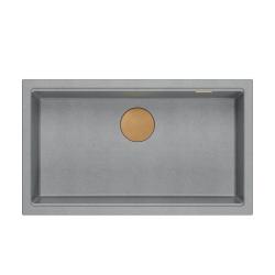 Quadri Newport II velký a hluboký dřez z žuly, montáž na desku i pod desku, šedý dřez 76x45 cm s měděnou zátkou 1208967314.