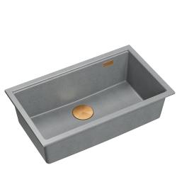 Quadri Newport II velký a hluboký dřez z žuly, montáž na desku i pod desku, šedý dřez 76x45 cm s měděnou zátkou 1208967314.