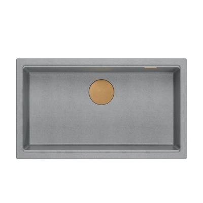Quadri Newport II velký a hluboký dřez z žuly, montáž na desku i pod desku, šedý dřez 76x45 cm s měděnou zátkou 1208967314.