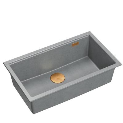 Quadri Newport II velký a hluboký dřez z žuly, montáž na desku i pod desku, šedý dřez 76x45 cm s měděnou zátkou 1208967314.