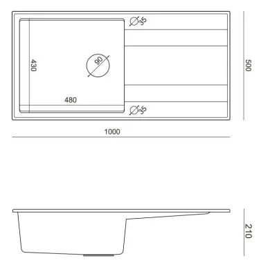 Quadri Luton black granite Inset Kitchen Sink with draining board reversible 100x50cm with copper plug 1208967316