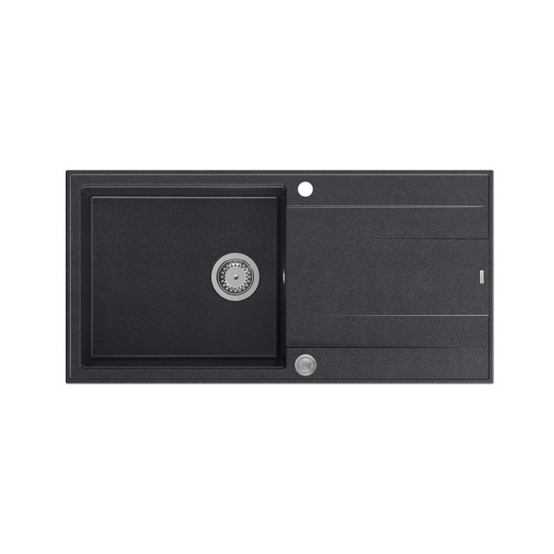 Quadri Luton antracitový žulový dřez s odkapávačem, oboustranný, 100x50 cm s nerezovou zátkou 1208967320