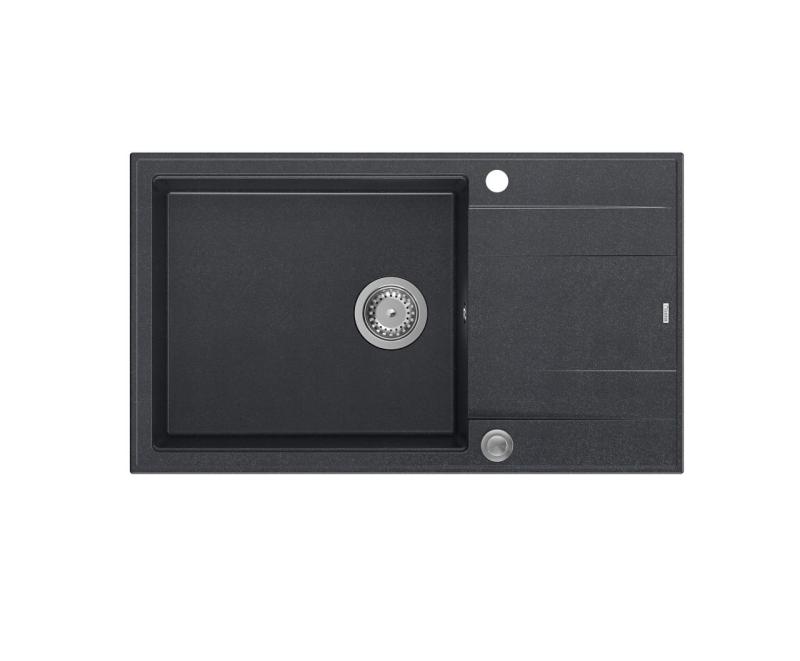 Quadri Luton antracitový žulový velký vestavěný dřez s odkapávací plochou oboustranný 86x50cm s nerezovou zátkou 1208967333