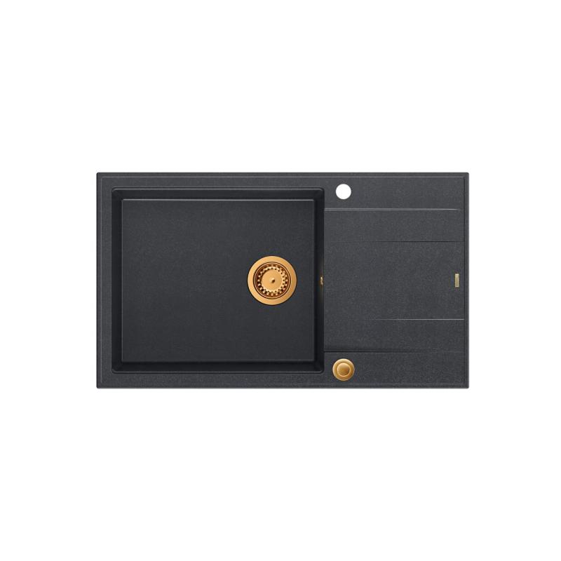 Quadri Luton antracitový žulový velký vestavěný dřez s odkapávačem, oboustranný, 86x50cm s měděnou zátkou 1208967335