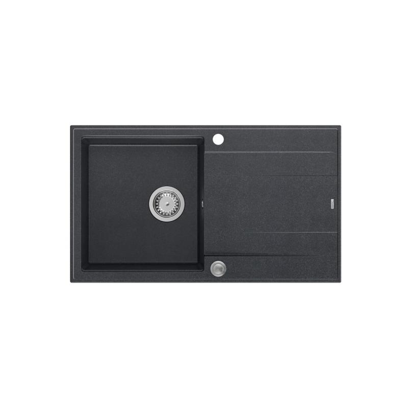 Quadri Luton antracitový žulový povrchový dřez s odkapávací plochou, oboustranný, 86 x 50 cm, s nerezovou zátkou 1208967343