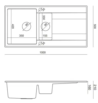 Quadri Luton white granite inset 1.5 kitchen sink with draining board reversible 100x50cm with copper plug 1208967349