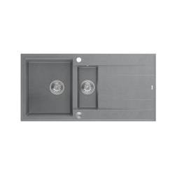 Quadri Luton šedý žulový horní montáž 1,5 dřez s odkapávací plochou oboustranný 100x50cm s nerezovým špuntem 1208967350