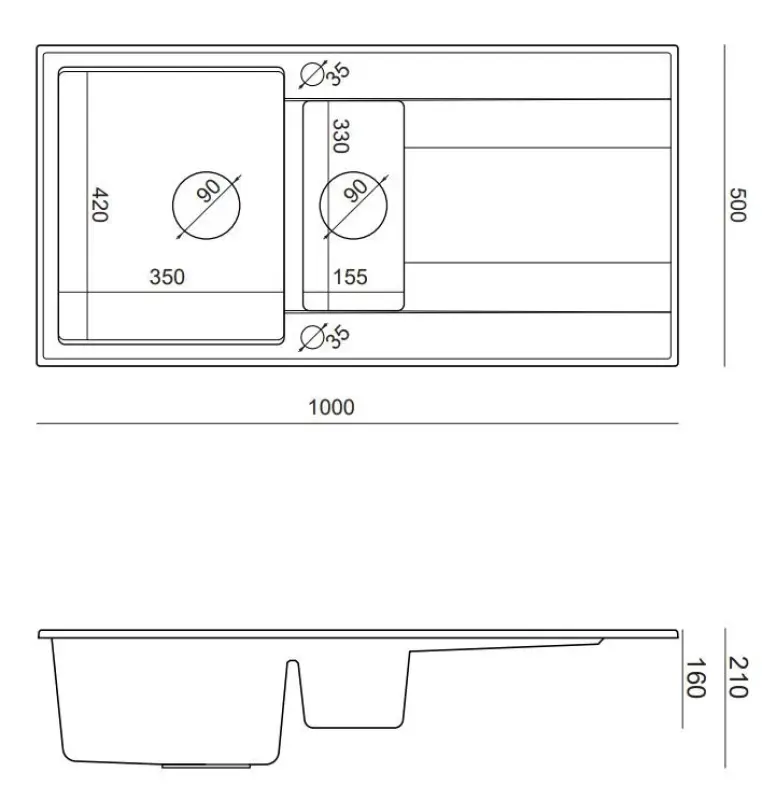 Quadri Luton šedý žulový dřez s odkapávačem, oboustranný, 100x50 cm, se zlatou zátkou 1208967351