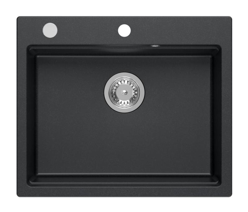 Quadri Durham antracitový granitový dřez na povrch 595x500 s mýdelníkem, prkénkem na krájení, vkládací miskou a rolovací podložkou 1208967379