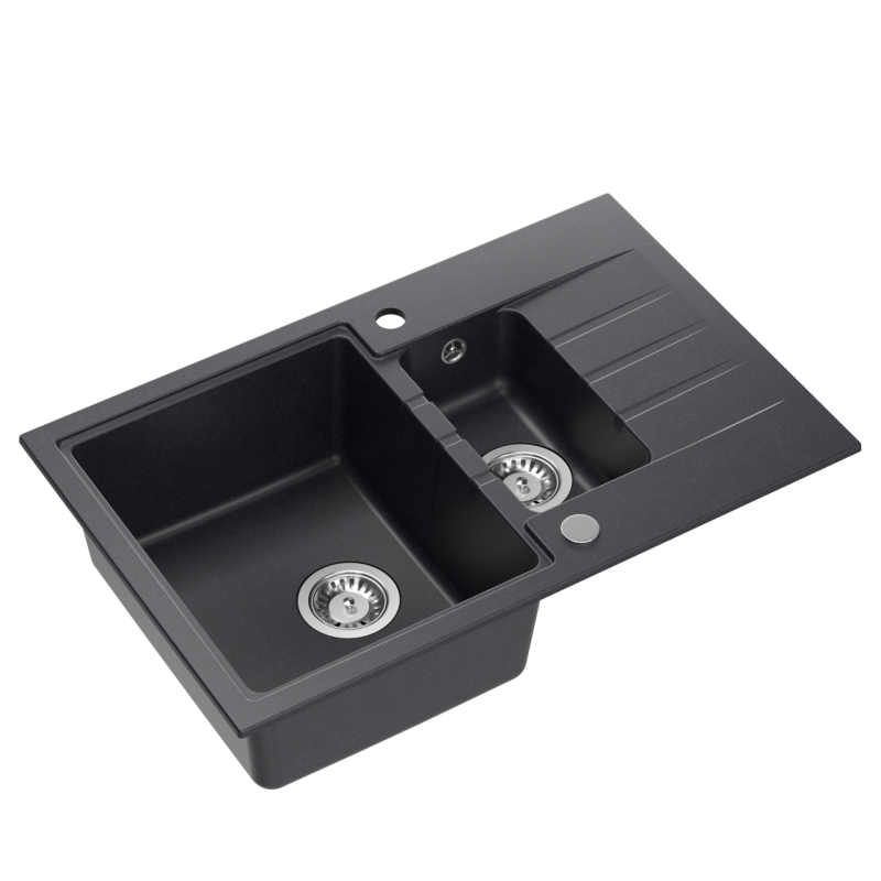 Quadri svetr antracitový 1,5 žulový vestavěný dřez s odkapávací plochou oboustranný 78x50cm 1208967381