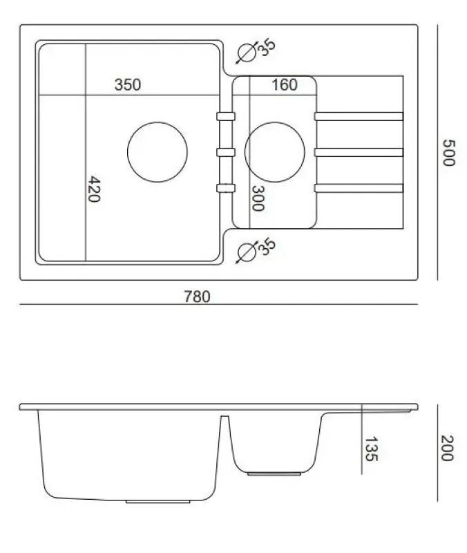 Quadri svetr antracitový 1,5 žulový vestavěný dřez s odkapávací plochou oboustranný 78x50cm 1208967381