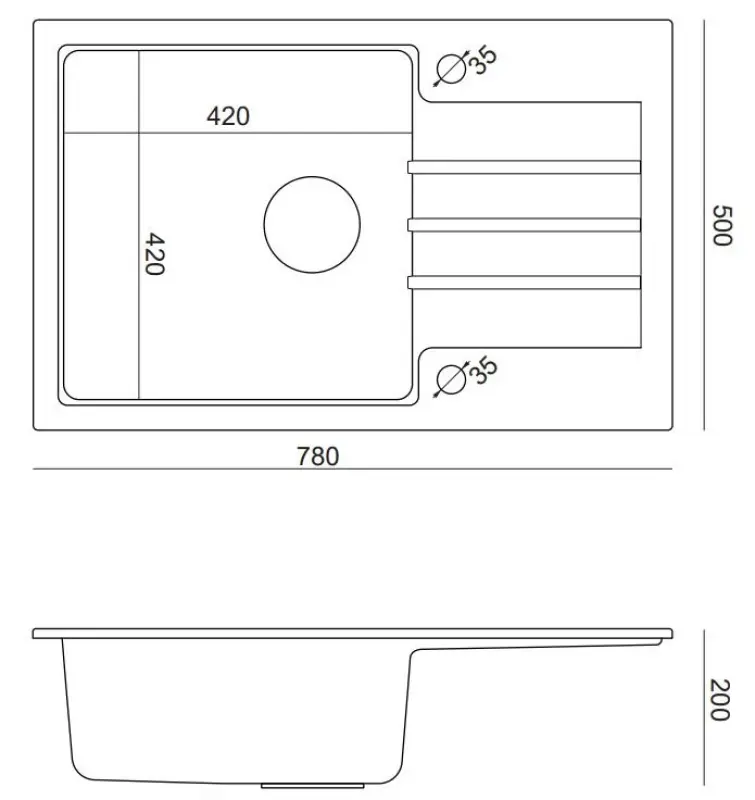 Quadri Cardigan antracitový vestavný dřez s odkapávačem, oboustranný, 78x50cm, 1208967383.
