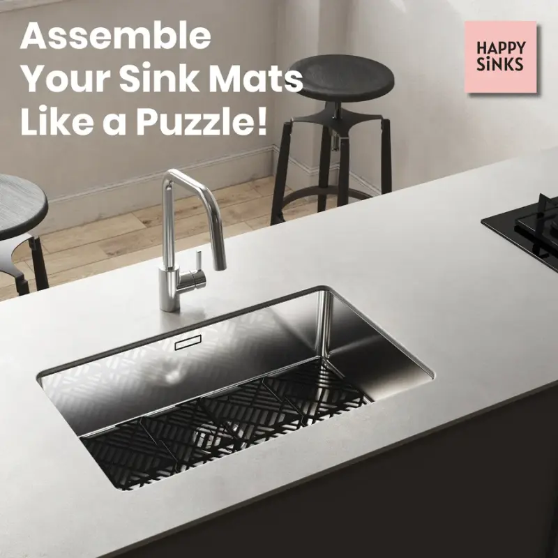 Magisso Happy Sink Puzzle černý ochranný podložka do dřezu, 4 kusy, černá, 32,5 x 32,5 cm, 1208967385