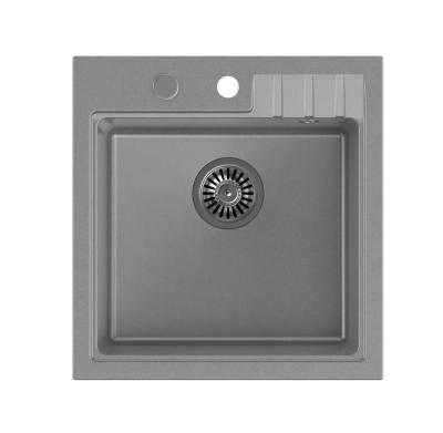 Quadri Cardigan grey granite inset sink 50x52cm with tap hole bench 1208967395