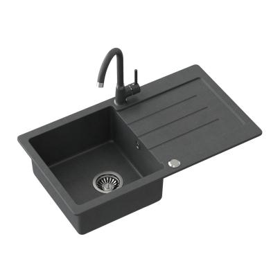 Quadri Kendal antracitový žulový dřez s odkapávací plochou 77x44 cm oboustranný 1208967397