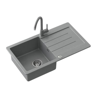 Quadri Kendal šedý žulový dřez s odkapávací plochou 77x44 cm oboustranný 1208967398
