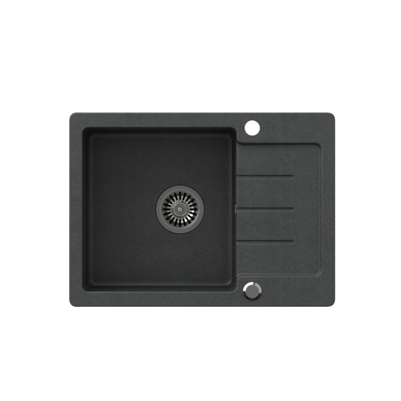Quadri Kendal antracitový žulový dřez s odkapávací plochou 60x44 cm oboustranný 1208967400