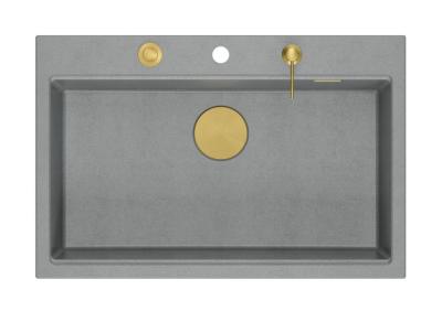 Quadri Hard Rock šedý žulový dřez velká umyvadlová mísa 76x50cm včetně zlaté zátky a příslušenství 1208967432
