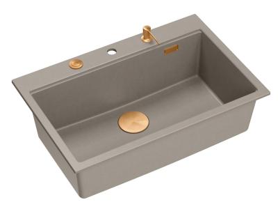 Quadri Hard Rock taupe žulový vestavěný velký dřez 76x50cm včetně měděné zátky a příslušenství 1208967439