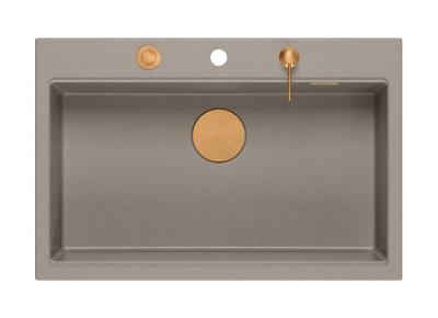 Quadri Hard Rock taupe žulový vestavěný velký dřez 76x50cm včetně měděné zátky a příslušenství 1208967439