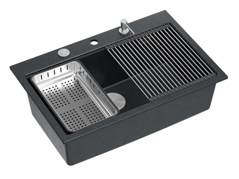 Quadri Hard Rock antracitový žulový dřez 76x50 cm včetně nerezové zátky a příslušenství 1208967442