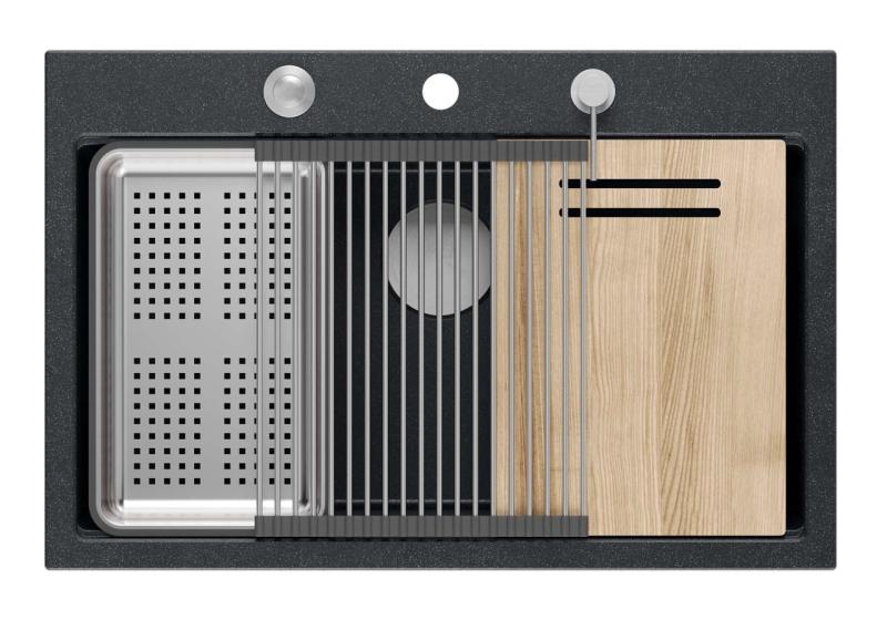 Quadri Hard Rock antracitový žulový dřez 76x50 cm včetně nerezové zátky a příslušenství 1208967442