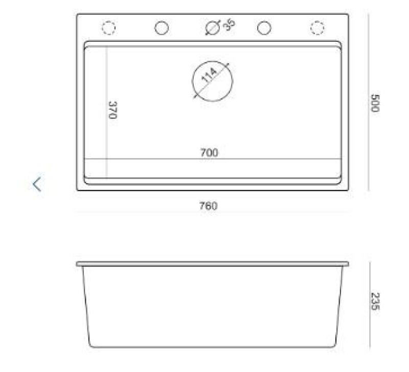 Quadri Hard Rock antracitový žulový dřez 76x50 cm včetně nerezové zátky a příslušenství 1208967442
