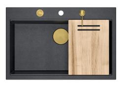Quadri Hard Rock antracitový granitový nadzemní velký dřez 76x50cm včetně zlaté zátky a příslušenství 1208967444