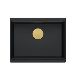 Quadri Newport II granitový podstavný černý dřez 560x450 mm se zlatou zátkou a odtokovou krytkou 1208967449