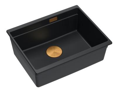 Quadri Newport II žulový podstavný černý dřez 560x450mm s měděnou zátkou a odtokovým víčkem 1208967450