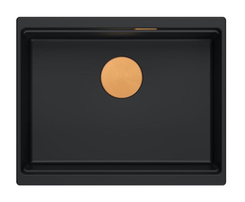 Quadri Newport II žulový podstavný černý dřez 560x450mm s měděnou zátkou a odtokovým víčkem 1208967450