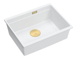 Quadri Newport II bílý žulový podstavný dřez bílý 560x450mm se zlatou zátkou 1208967451
